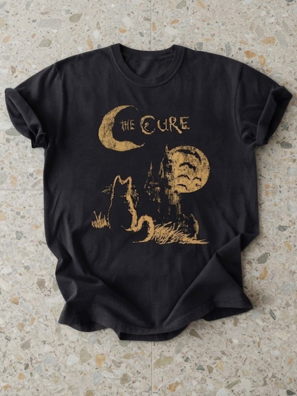 The Cure Gothic Cat Castle Moon Graphic Cotton Gildan T-Shirt